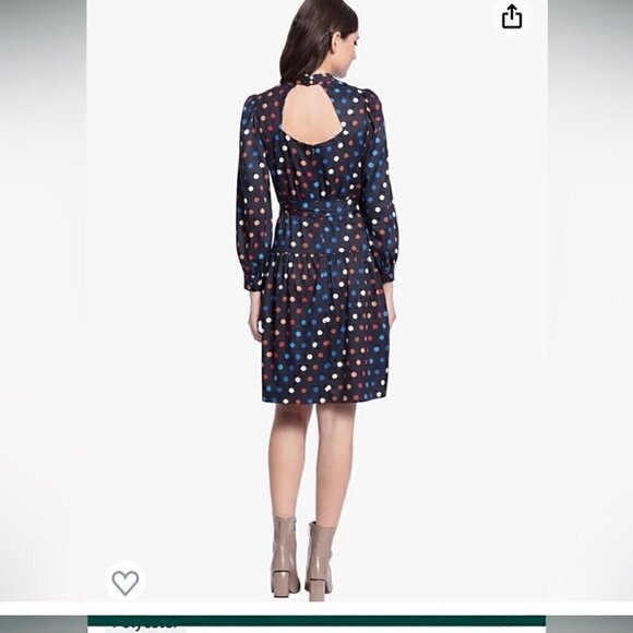 Maggy London Polka Dot Long Balloon Sleeve Dress With Cutout Back and Tie Waist - Picture 4 of 11